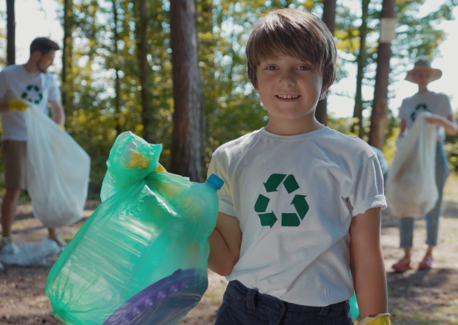 Happy,Boy,Voluteers,Activists,Child,In,Gloves,Tidying,Up,Rubbish