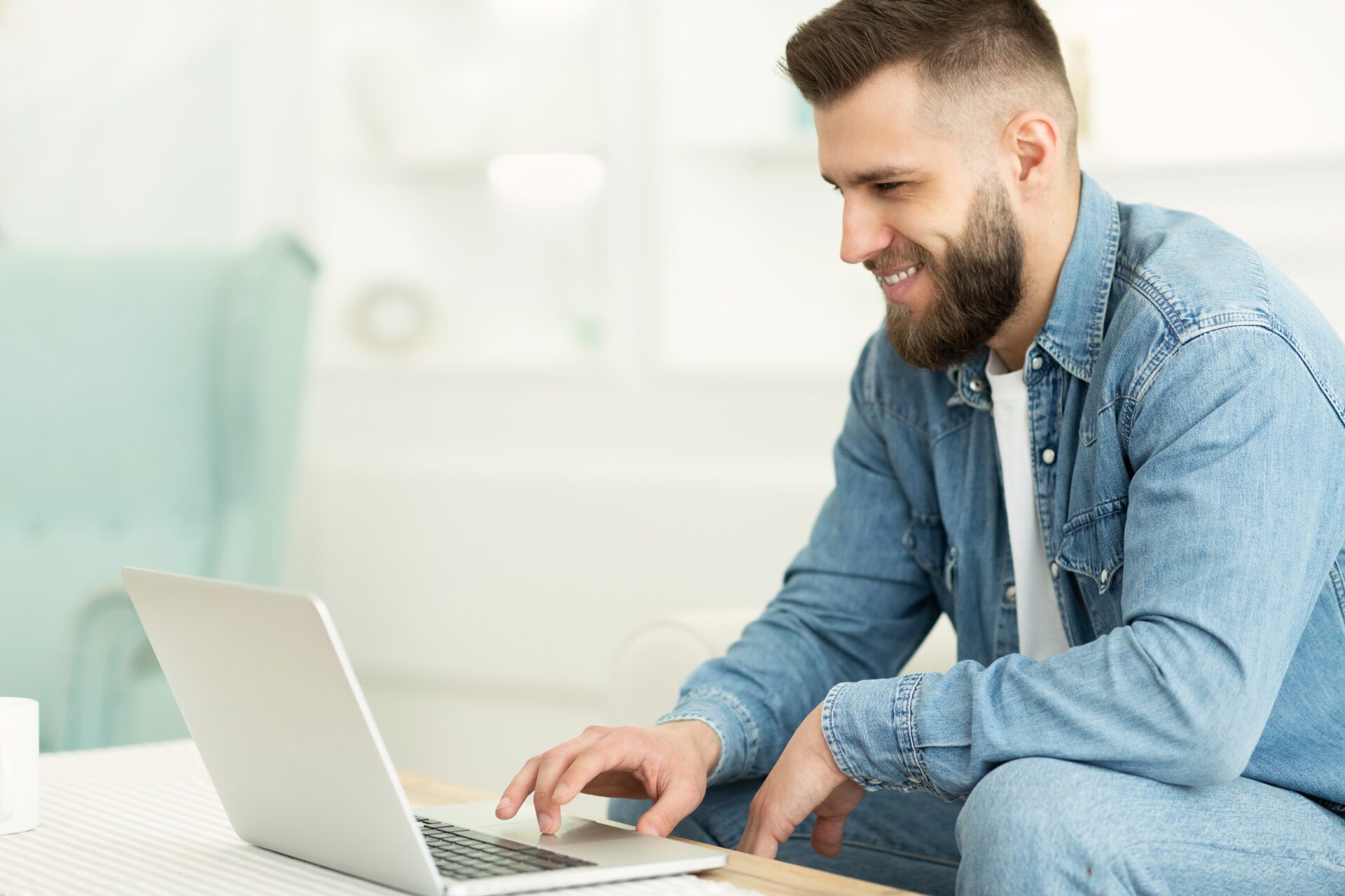 Freelance,Work.,Happy,Man,Working,On,Laptop,Online,Distantly,,Sitting