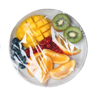 Top,View,Of,Plates,With,Different,Products,Wrapped,With,Stretch